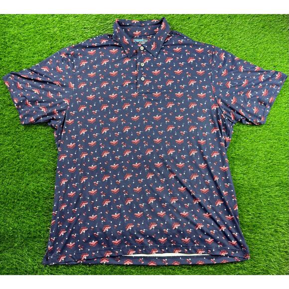 Roundtree & Yorke Performance Polo Shirt XL Beer Pong Red Cups Golf Print Party - Picture 1 of 8